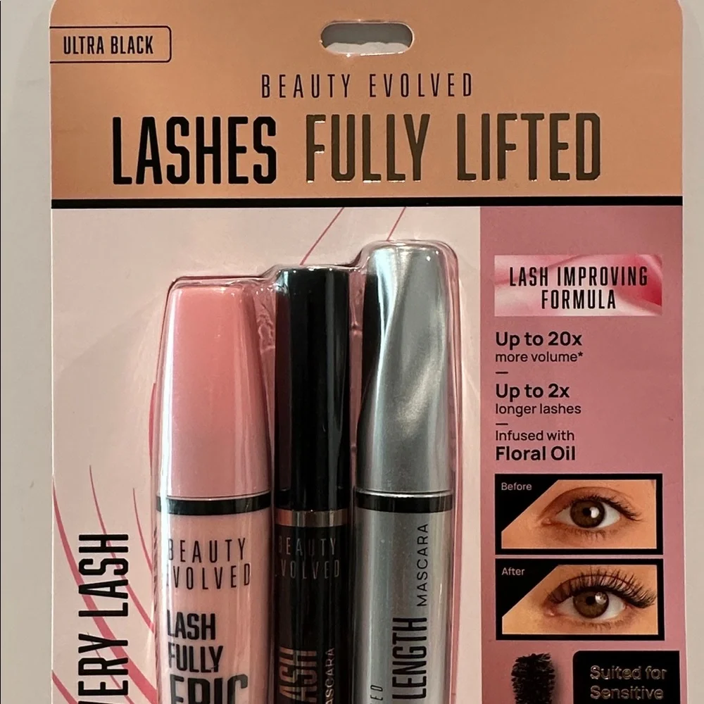 NWT Beauty Evolved Lashes Fully Lifted 3 Pc Skyhigh Mascara Set.